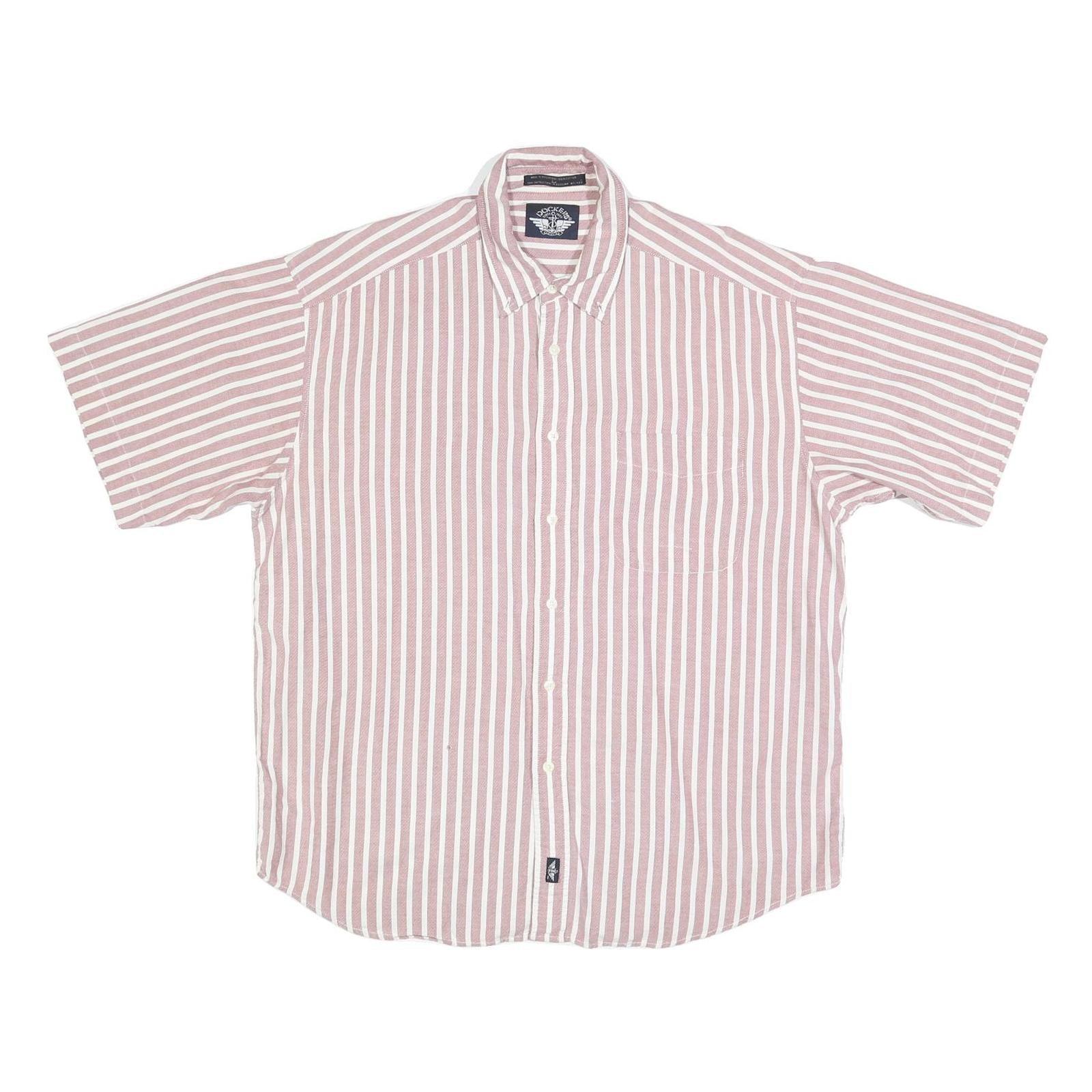 DOCKERS Mens Pink & White Striped Cotton Shirt L Button Collar Casual Summer