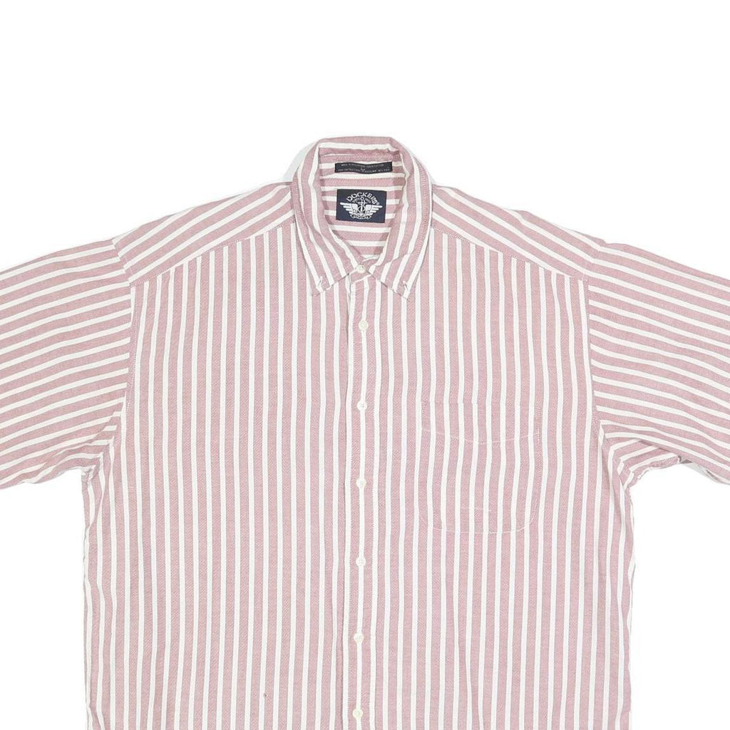 DOCKERS Mens Pink & White Striped Cotton Shirt L Button Collar Casual Summer
