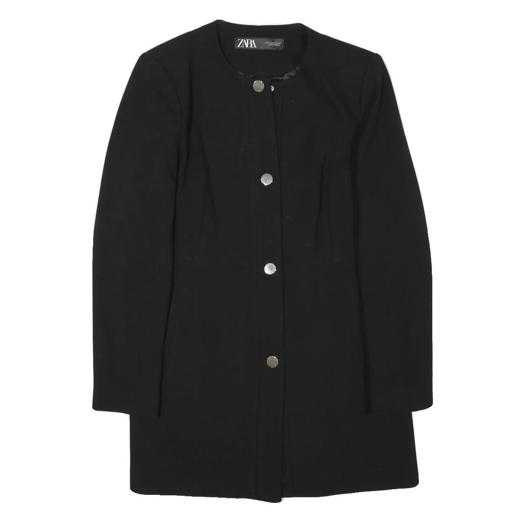 ZARA BASIC Womens Black Button Jacket M Acetate Plain Stylish Classic Fit