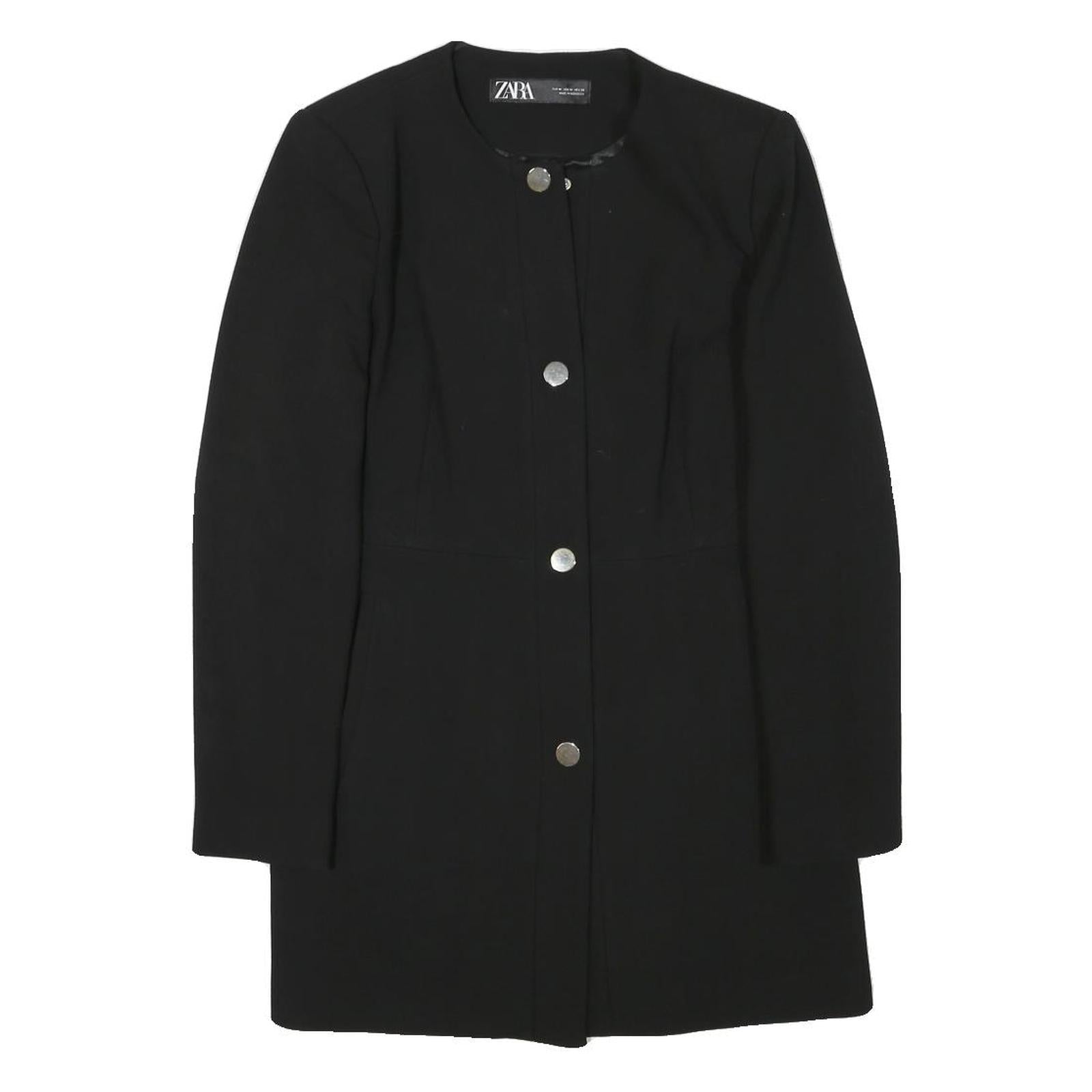 ZARA BASIC Womens Black Button Jacket M Acetate Plain Stylish Classic Fit