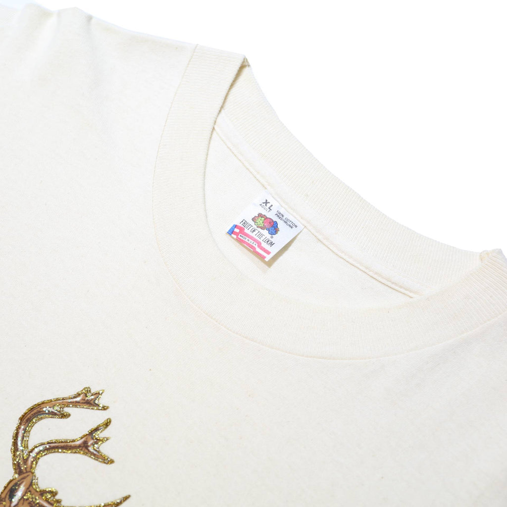 FRUIT OF THE LOOM Single Stitch Mens White Deer Graphic T-Shirt XL Short Sleeve