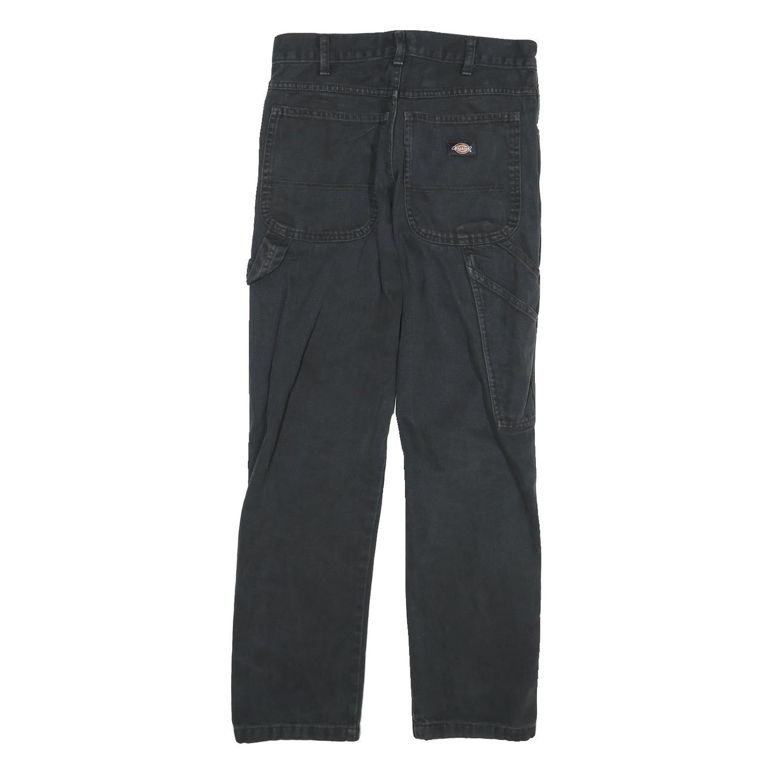 DICKIES Mens Cotton Blend Black Regular Straight Trousers W28 L29 Workwear Zip