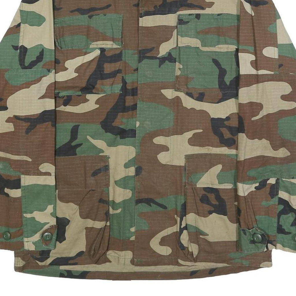 MFH Mens Green & Brown Camouflage Cotton Blend Button Jacket S Ripstop Outdoor