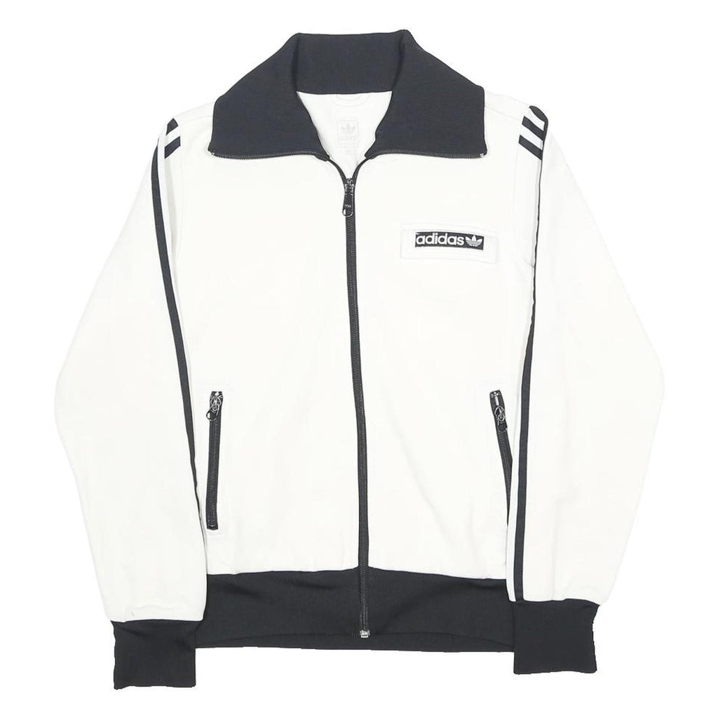 ADIDAS Womens White & Black Track Jacket UK 12 Cotton Blend Zip Sport Casual