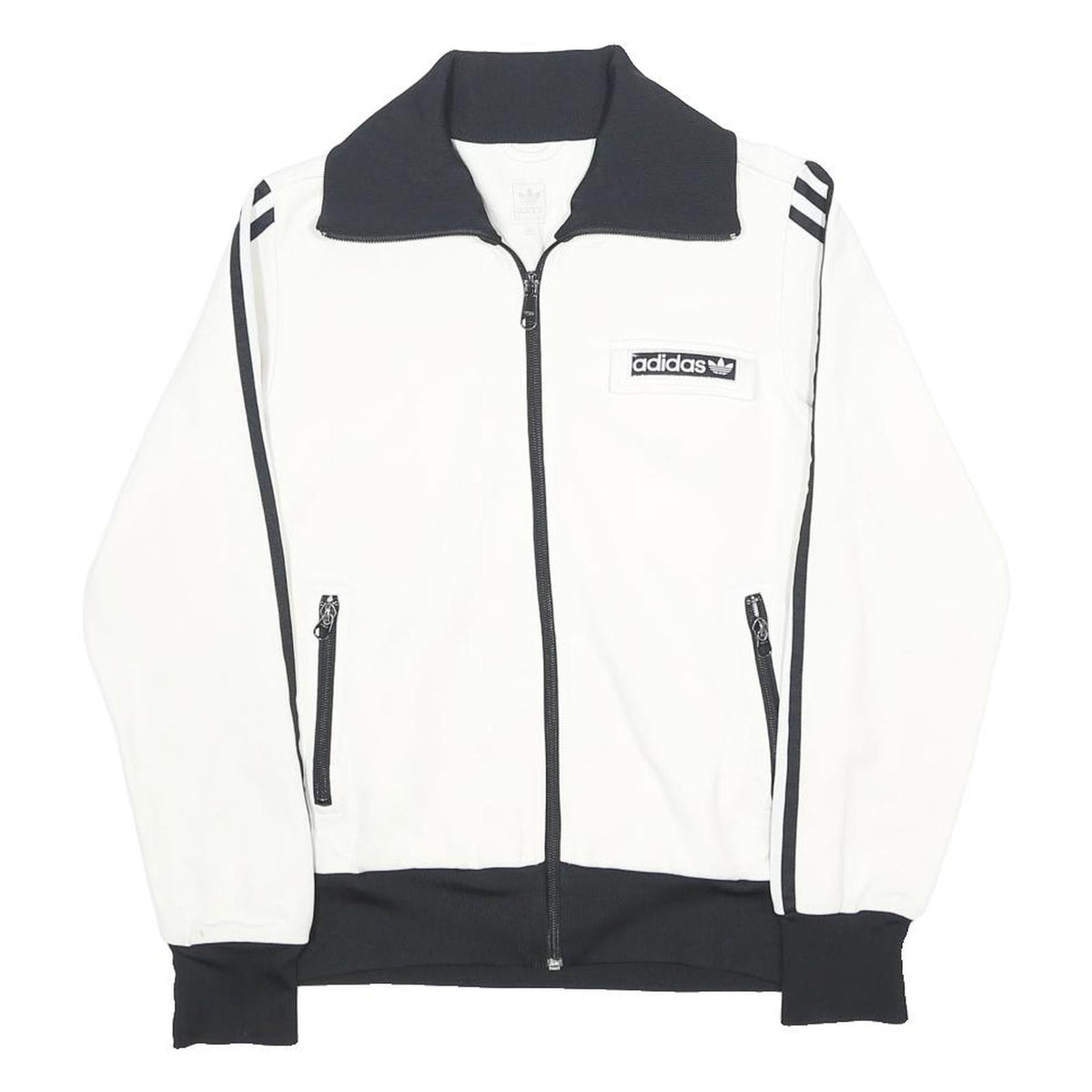 ADIDAS Womens White & Black Track Jacket UK 12 Cotton Blend Zip Sport Casual