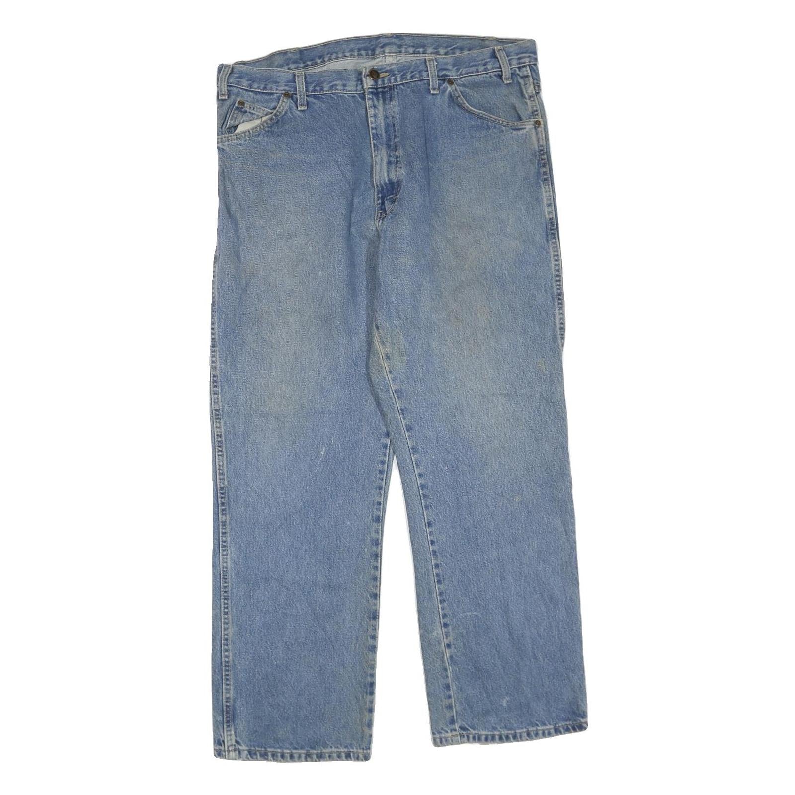 DICKIES Mens Regular Fit Blue Denim Jeans W38 L30 Classic Cotton Blend Zip