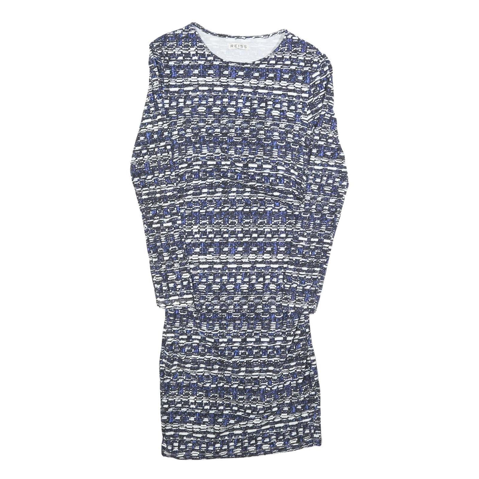 REISS Womens Blue Black & White Day Jersey Striped Long Sleeve Knee Length S