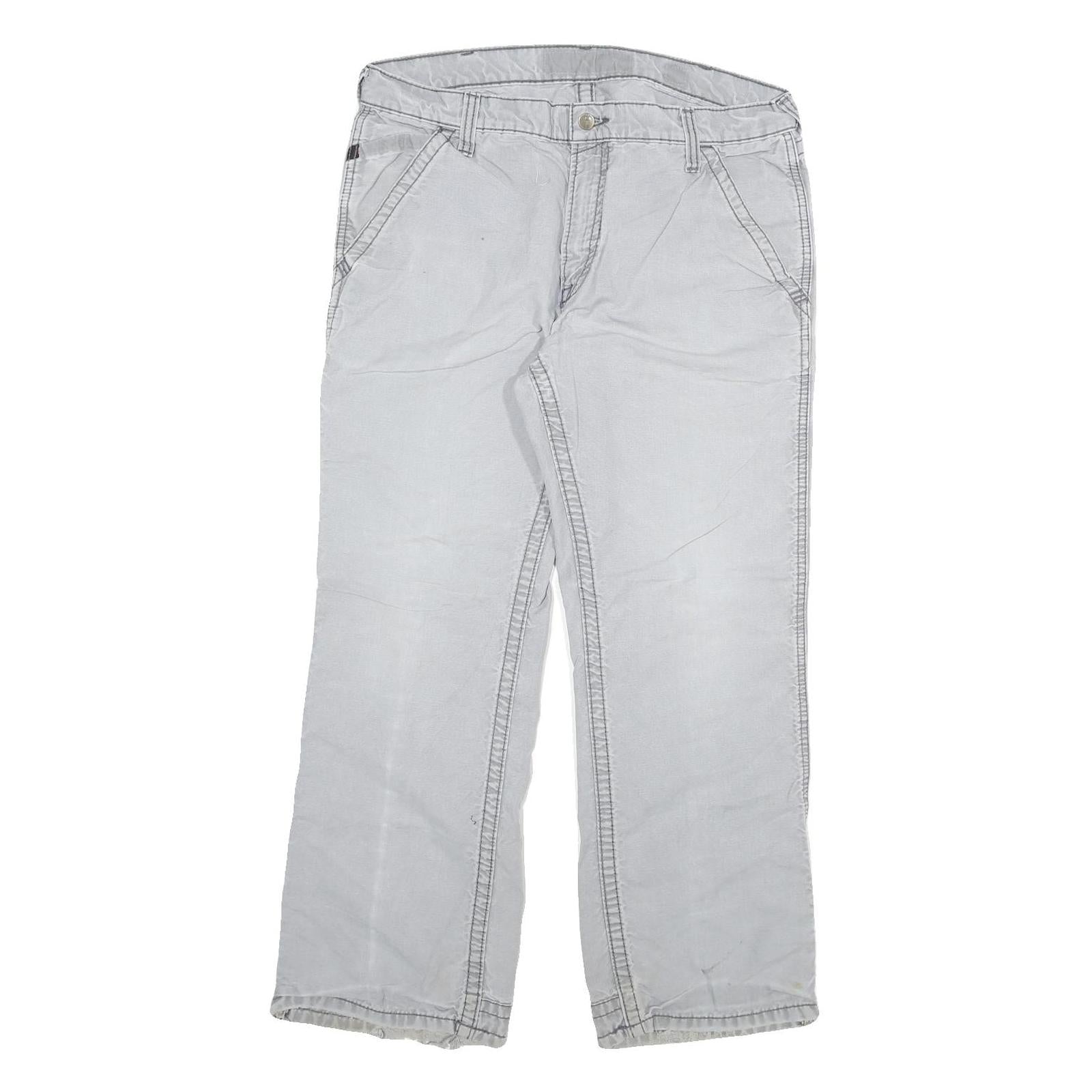 CARHARTT Mens Cotton Blend Grey Regular Fit Straight Leg Trousers W34 L29 Casual