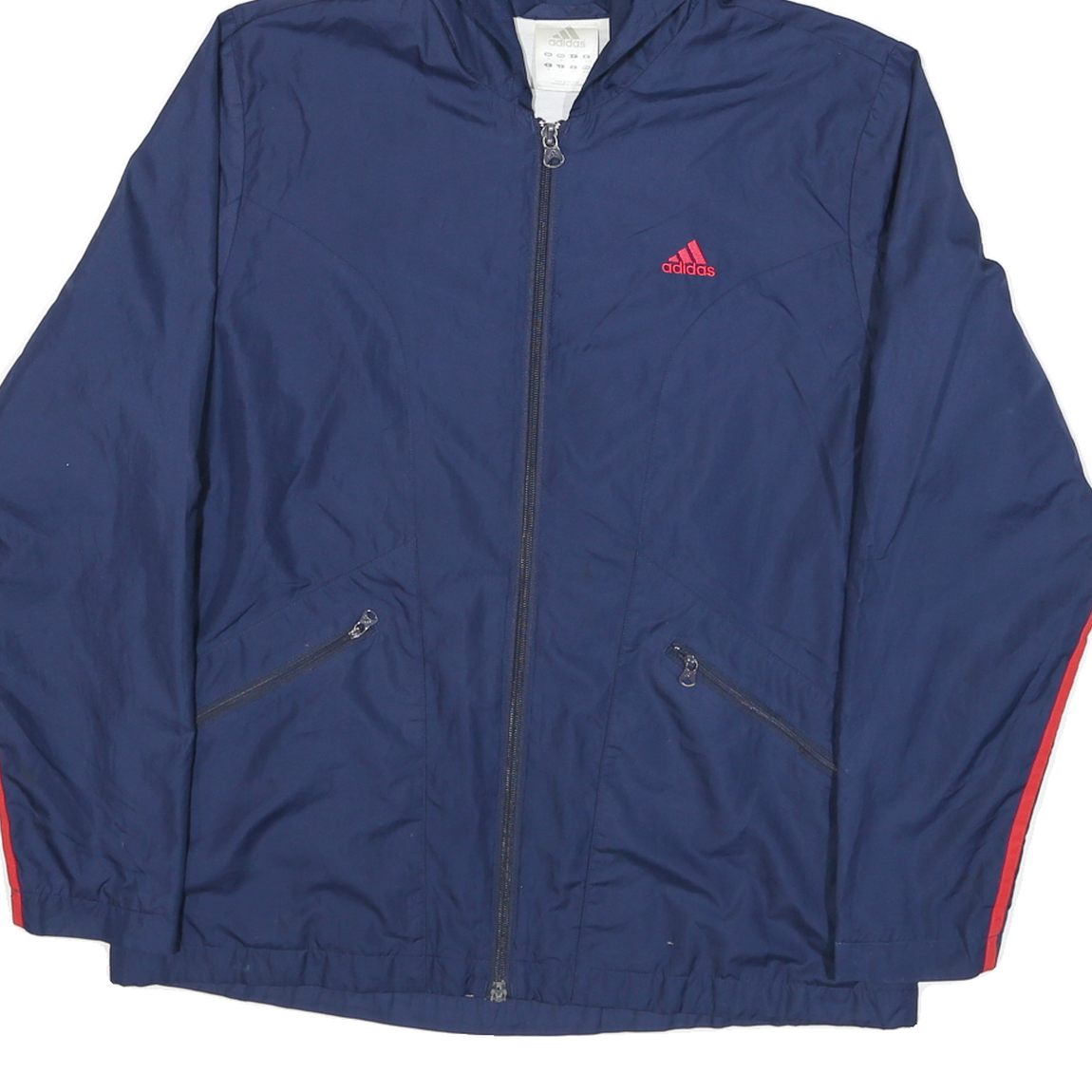 ADIDAS Mens Blue & Red Hooded Track Jacket M Nylon Zip Casual Sportswear