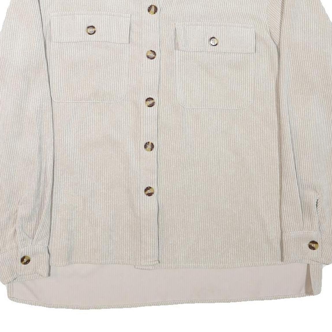 PIECES Womens Beige Cotton Blend Button Jacket M Corduroy Plain Stylish Relaxed