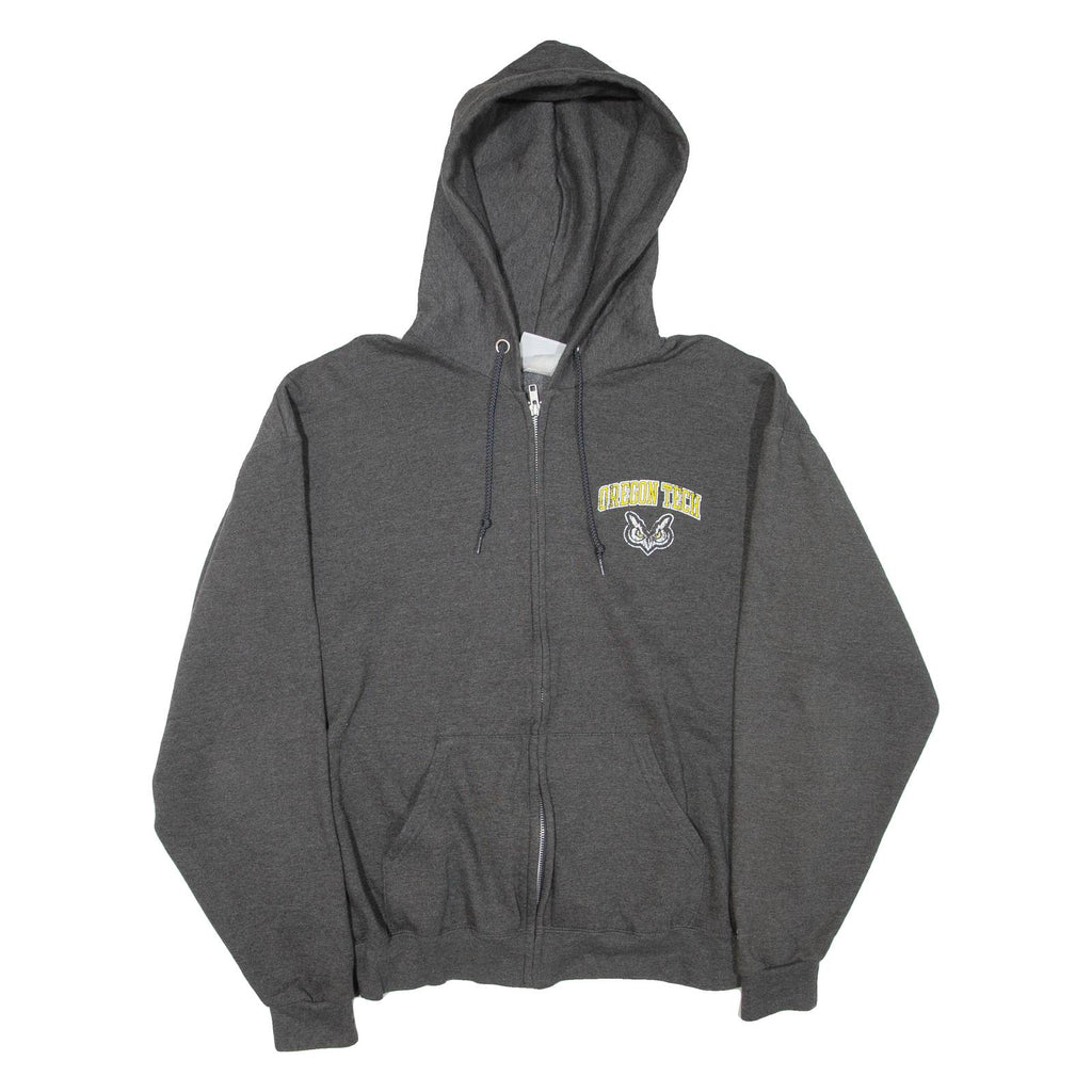 CHAMPION Oregon Tech Mens Grey Hoodie Full Zip USA L