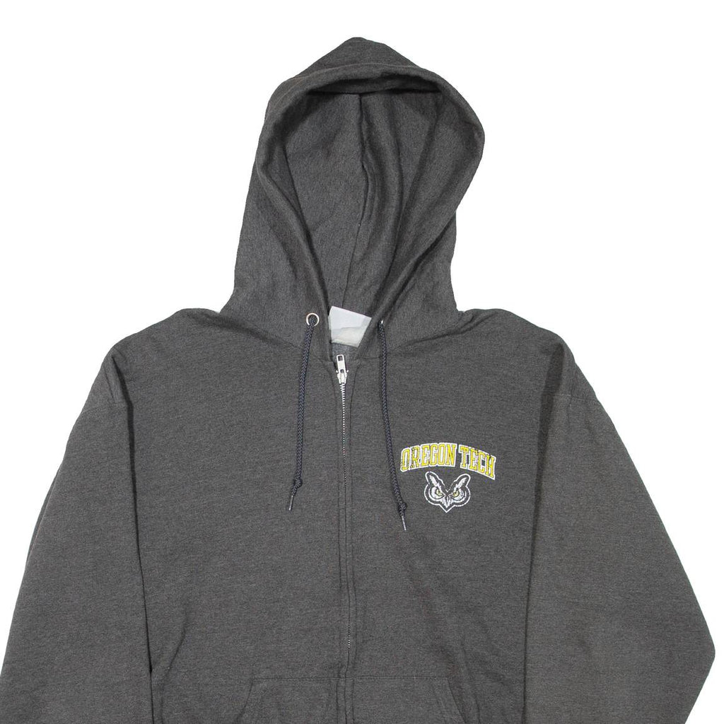 CHAMPION Oregon Tech Mens Grey Hoodie Full Zip USA L