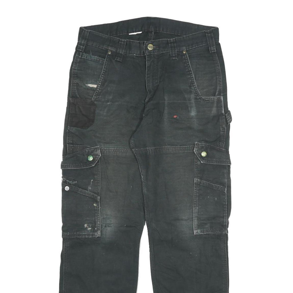 CARHARTT Mens Black Regular Fit Cargo Trousers W30 L30 Workwear Durable Cotton