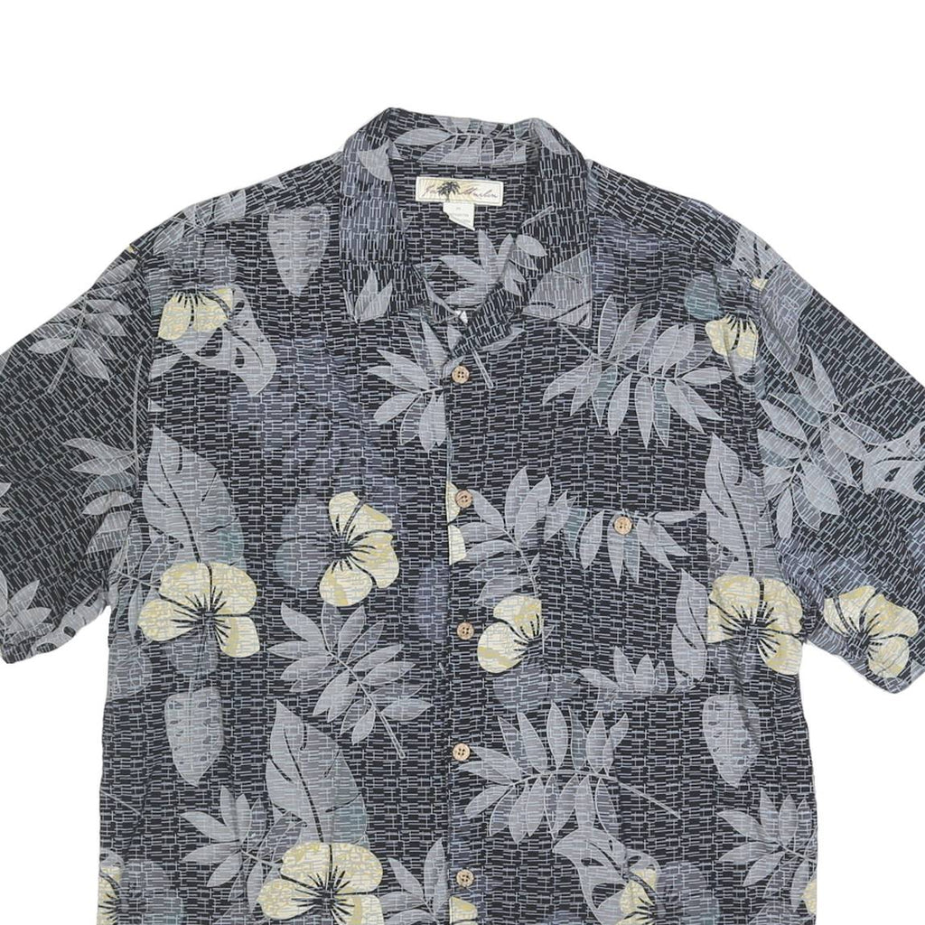 JOE MARLIN Mens Black Grey & Yellow Hawaiian Shirt XL Rayon Summer Casual