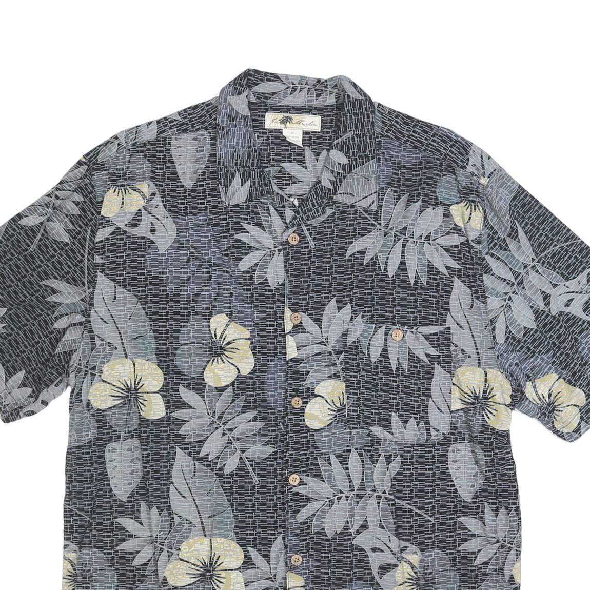 JOE MARLIN Mens Black Grey & Yellow Hawaiian Shirt XL Rayon Summer Casual