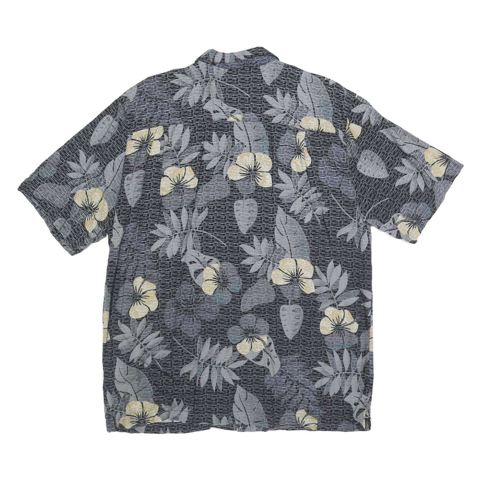 JOE MARLIN Mens Black Grey & Yellow Hawaiian Shirt XL Rayon Summer Casual