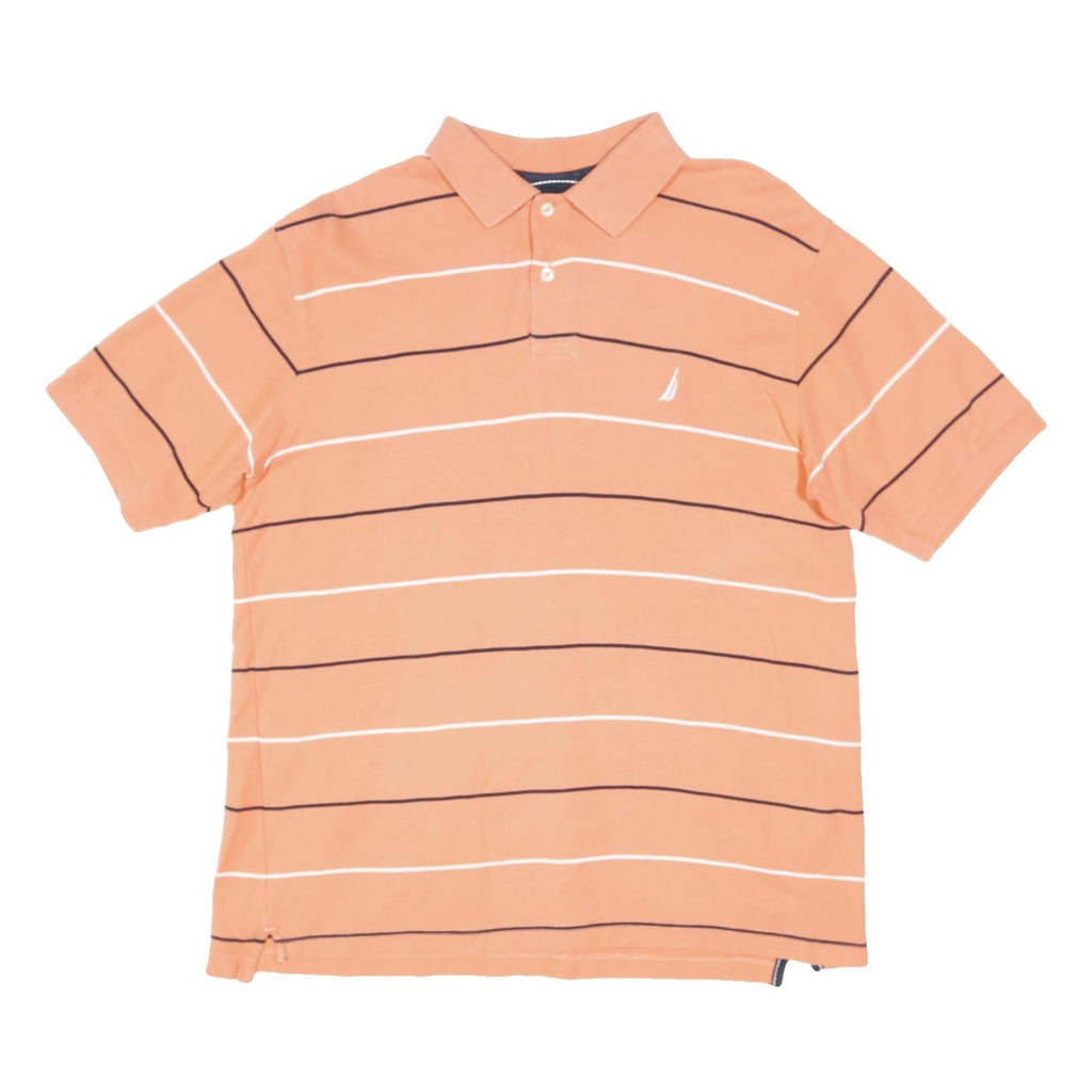 NAUTICA Mens Orange & White Striped Short Sleeve Polo Shirt M Cotton Blend
