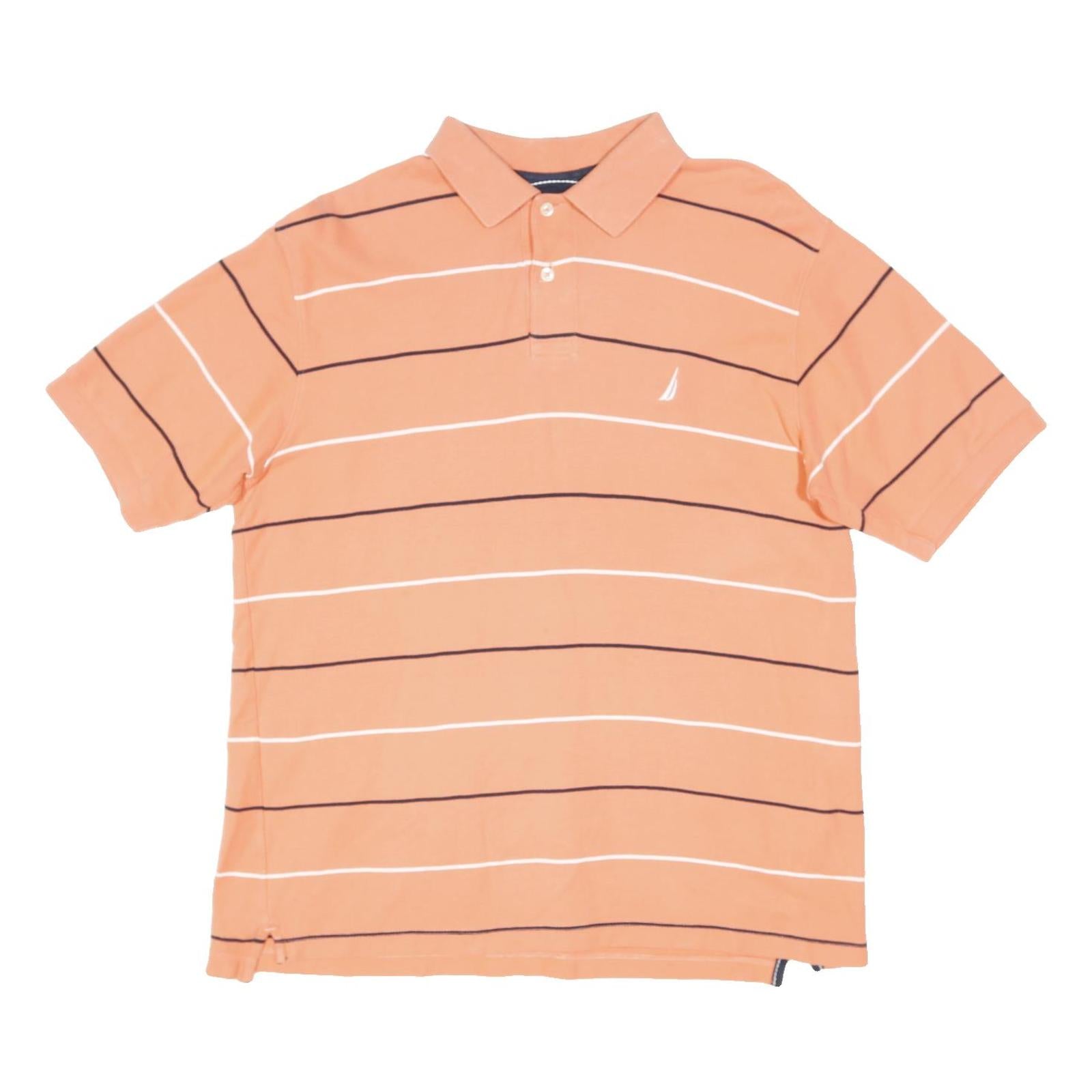 NAUTICA Mens Orange & White Striped Short Sleeve Polo Shirt M Cotton Blend