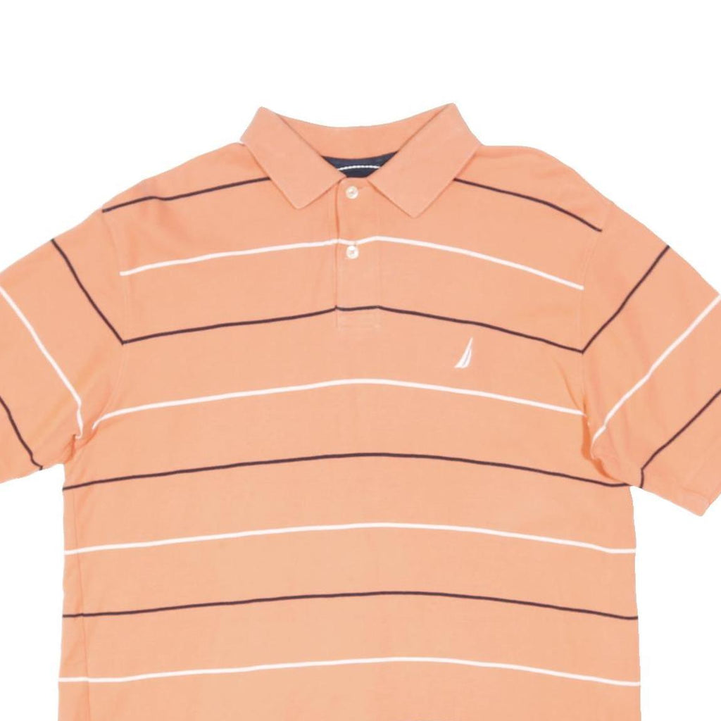 NAUTICA Mens Orange & White Striped Short Sleeve Polo Shirt M Cotton Blend