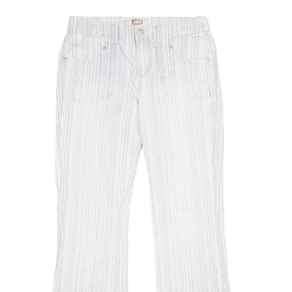 SUKO Womens Jeans White Regular Flared Denim W28 L30 Striped Cotton Blend Zip