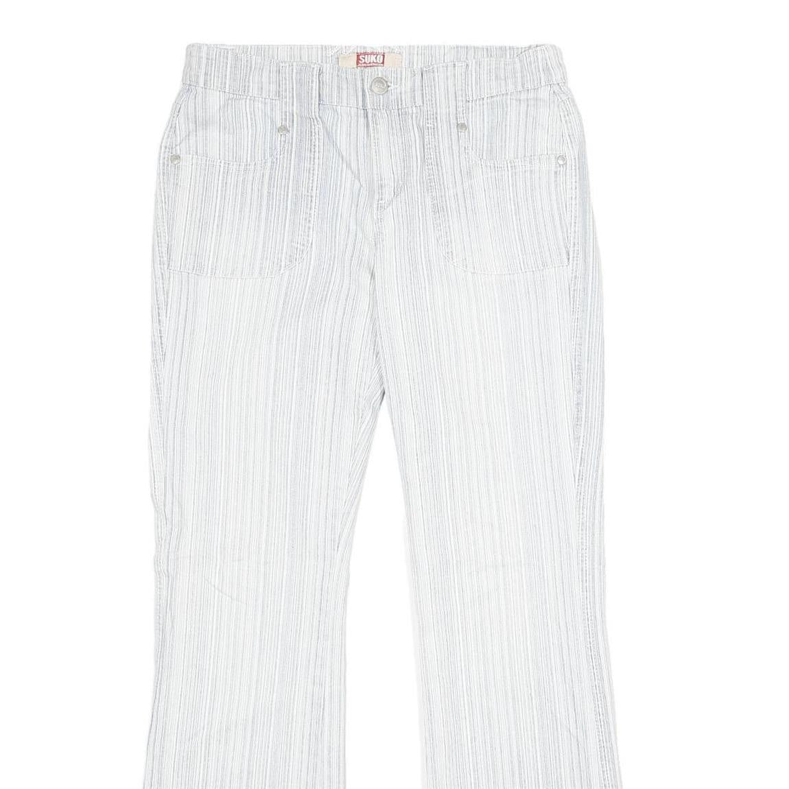 SUKO Womens Jeans White Regular Flared Denim W28 L30 Striped Cotton Blend Zip