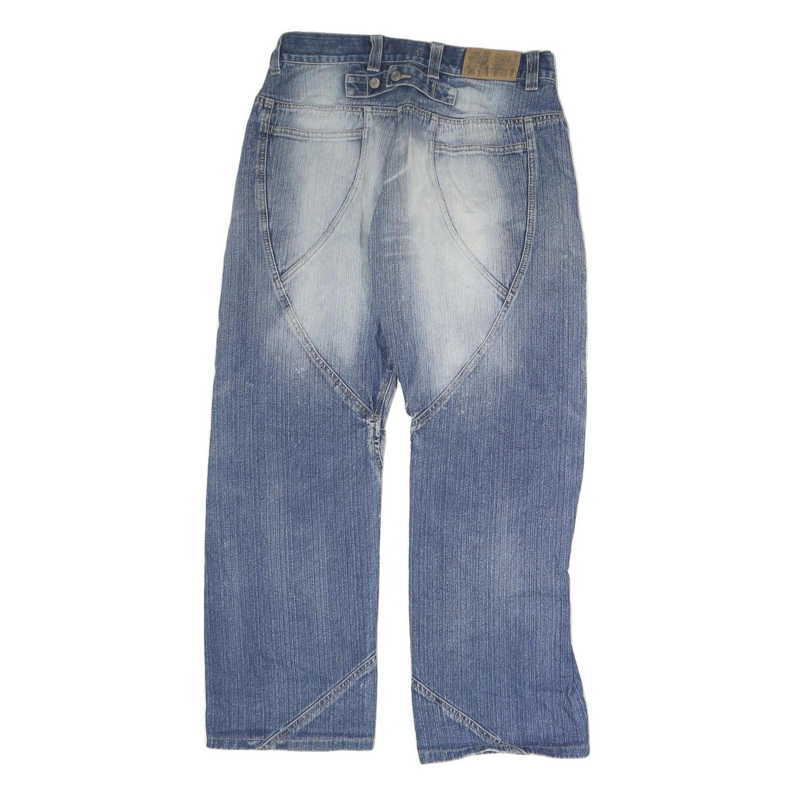 HACIENDA Mens Regular Fit Blue Denim Jeans W32 L29 Unique Stitching Zip Closure