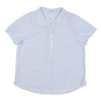 LL BEAN Womens Blue & White Striped Shirt Short Sleeve Collar L Cotton Blend