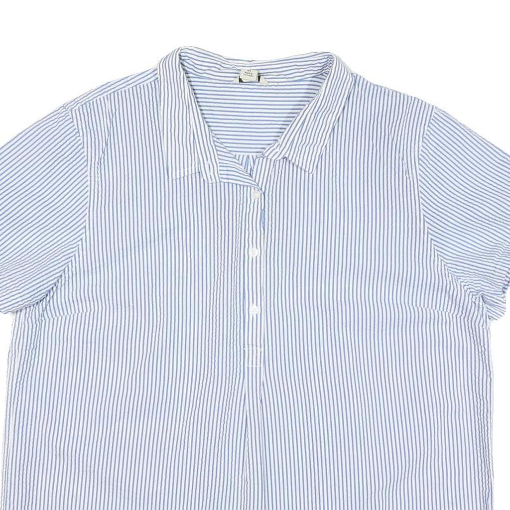 LL BEAN Womens Blue & White Striped Shirt Short Sleeve Collar L Cotton Blend