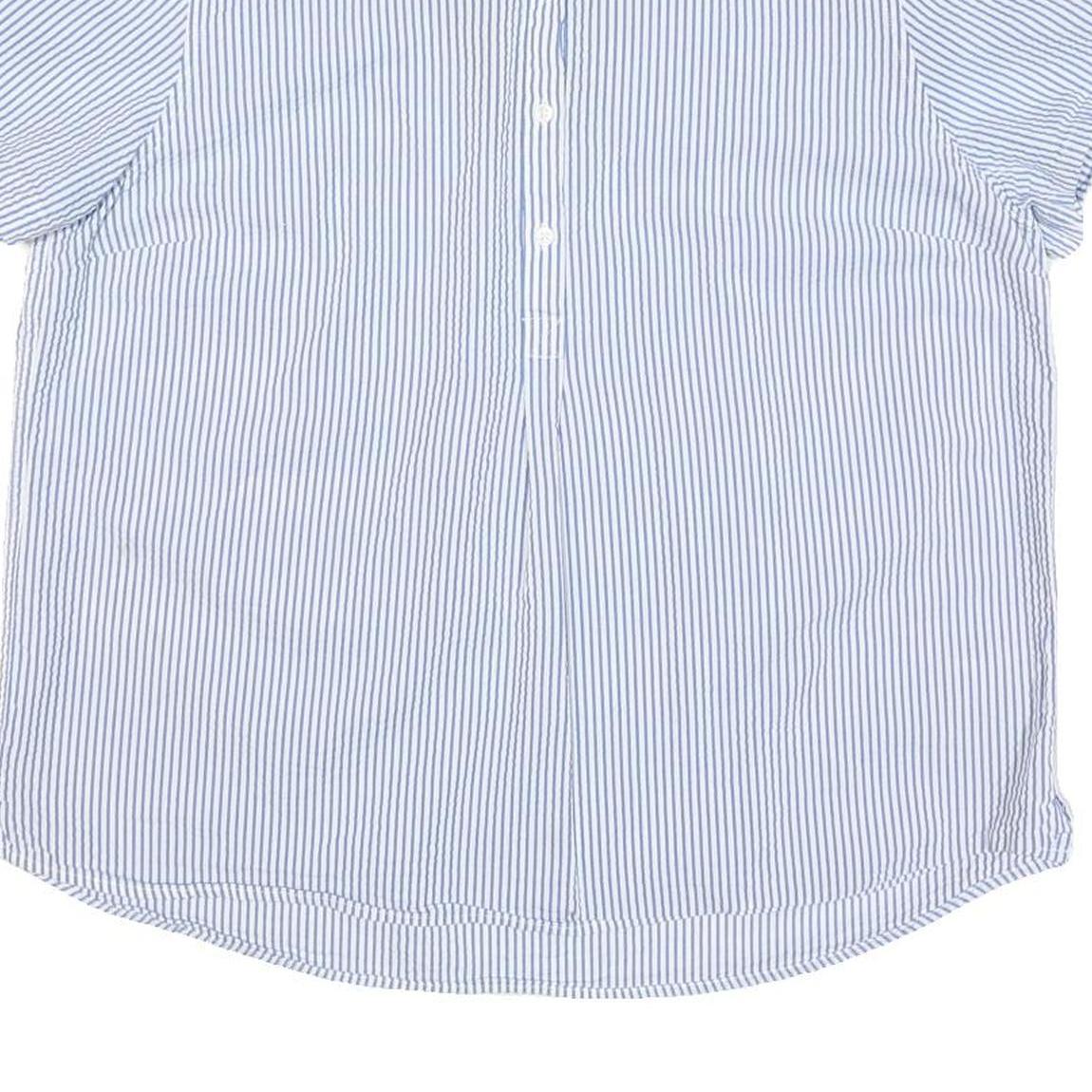 LL BEAN Womens Blue & White Striped Shirt Short Sleeve Collar L Cotton Blend