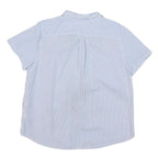 LL BEAN Womens Blue & White Striped Shirt Short Sleeve Collar L Cotton Blend