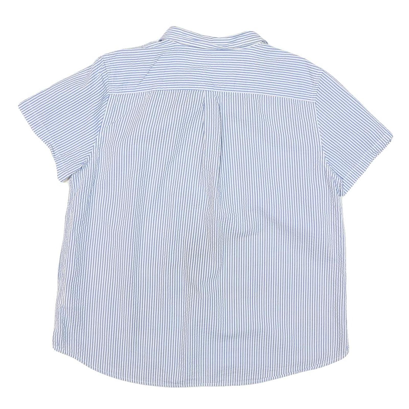 LL BEAN Womens Blue & White Striped Shirt Short Sleeve Collar L Cotton Blend