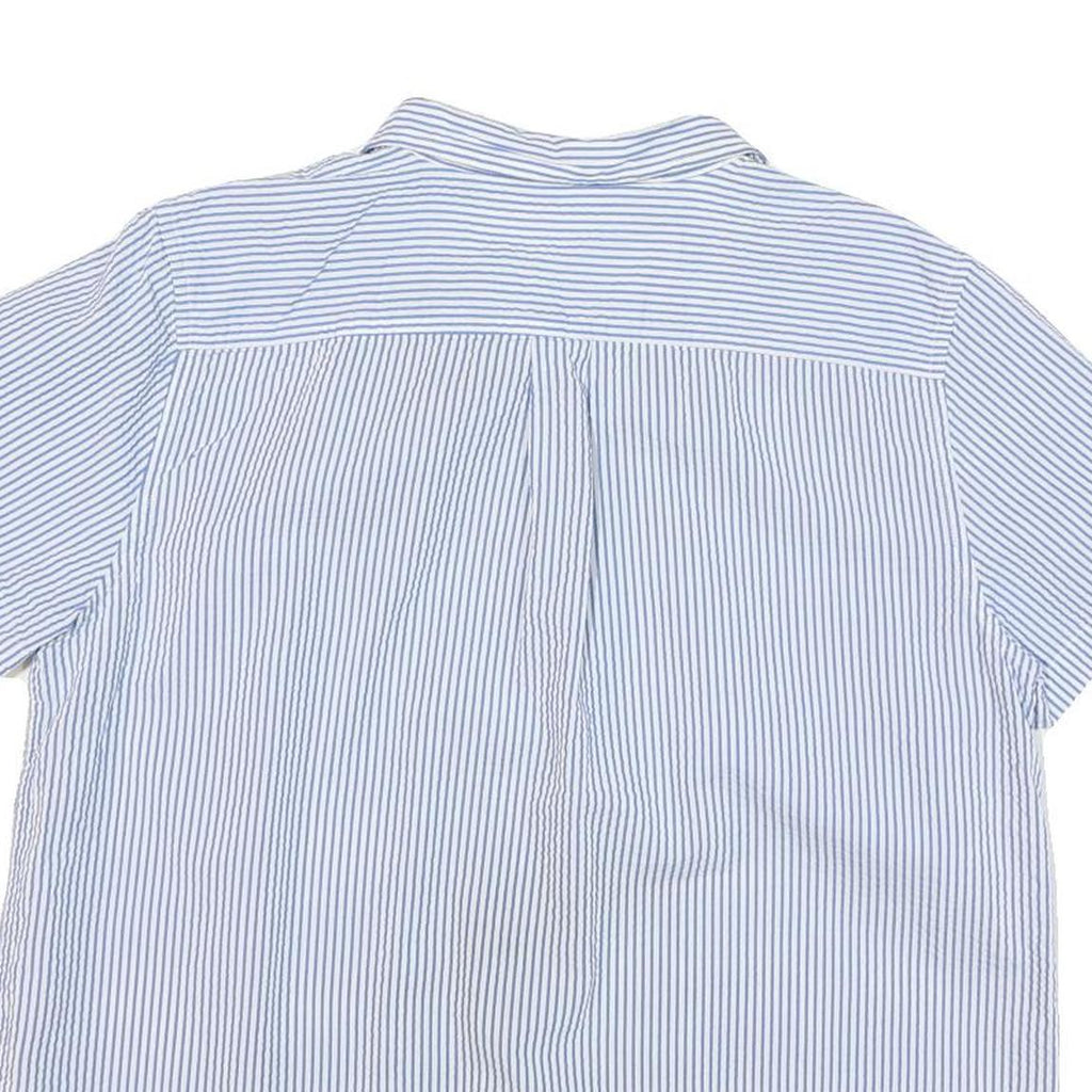 LL BEAN Womens Blue & White Striped Shirt Short Sleeve Collar L Cotton Blend