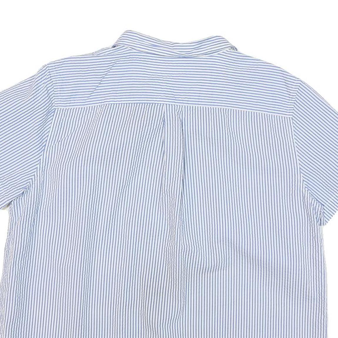 LL BEAN Womens Blue & White Striped Shirt Short Sleeve Collar L Cotton Blend