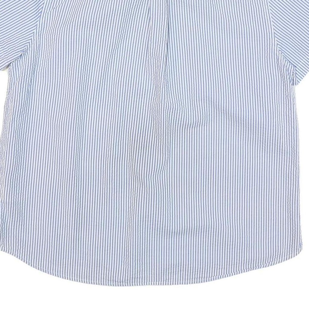 LL BEAN Womens Blue & White Striped Shirt Short Sleeve Collar L Cotton Blend