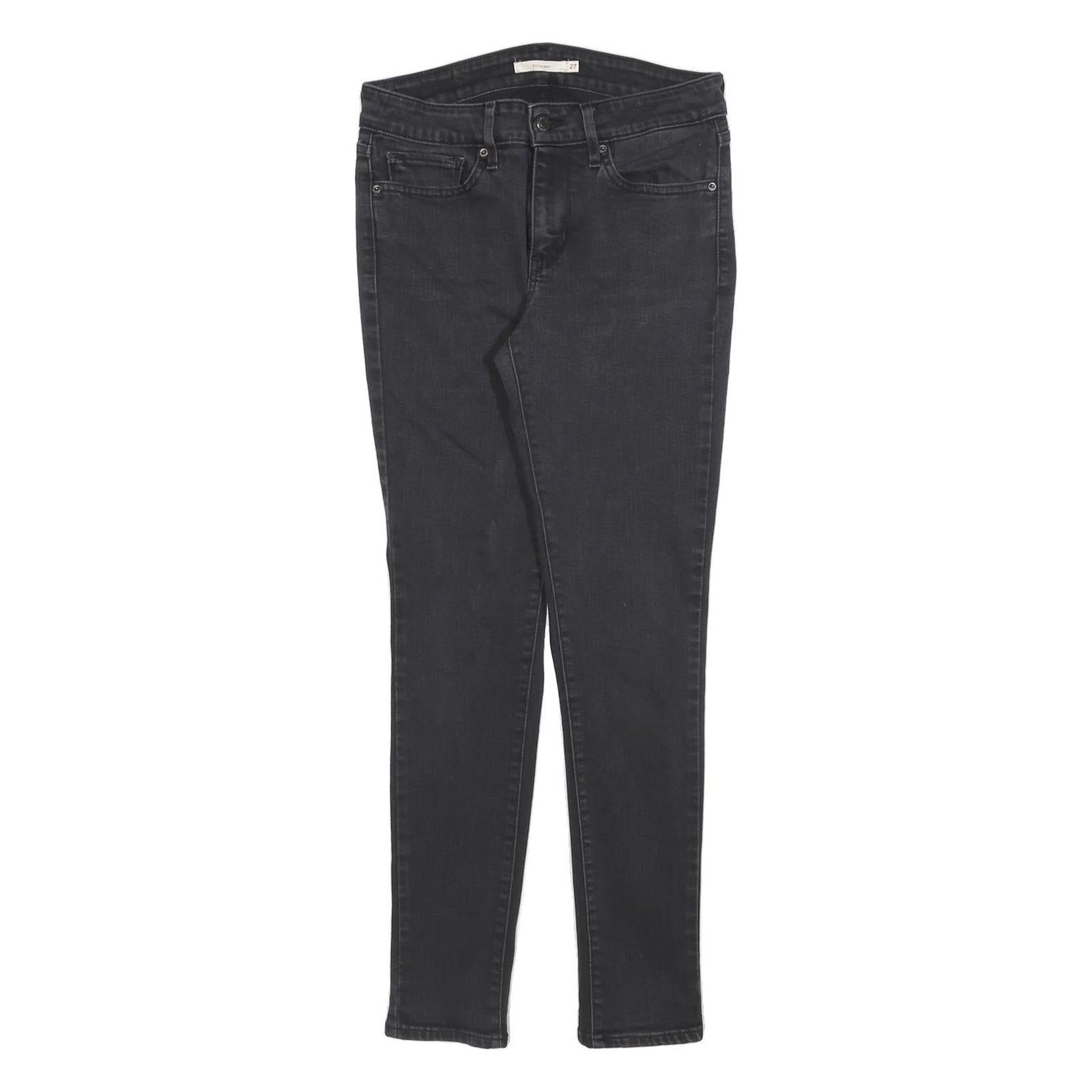 LEVI'S 711 Womens Jeans Black Slim Skinny Denim Medium W27 L28 Zip Closure