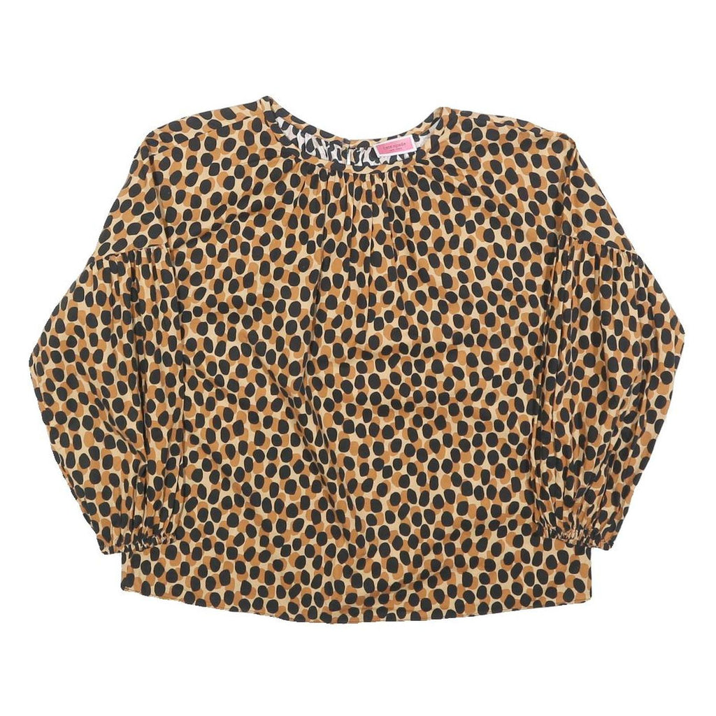 KATE SPADE Womens Brown & Black Printed Puff Sleeve Top Long Sleeve Round Neck S
