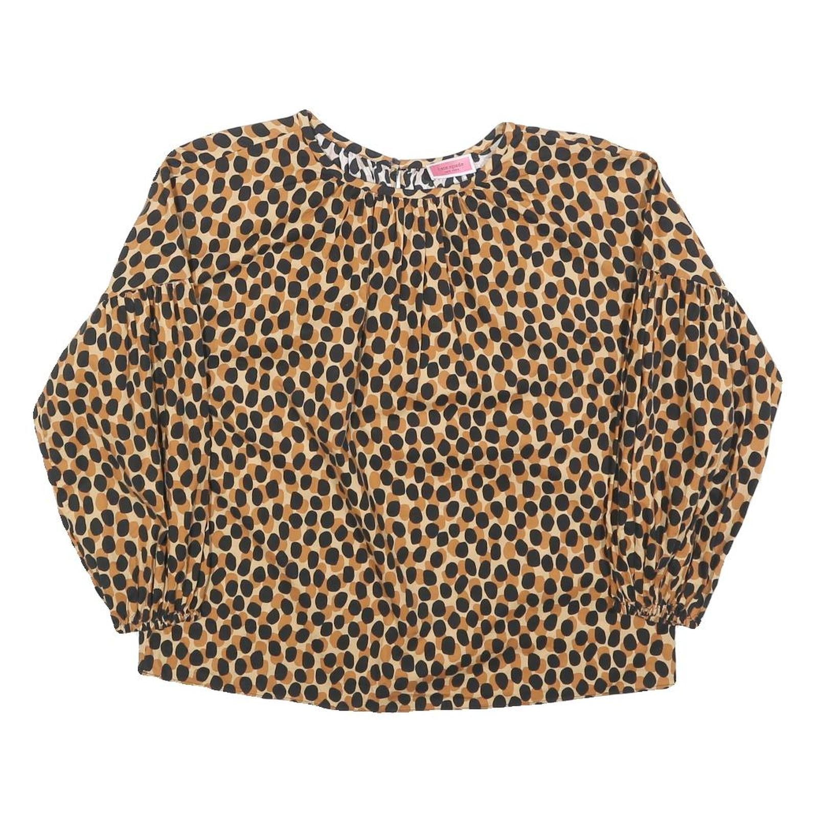KATE SPADE Womens Brown & Black Printed Puff Sleeve Top Long Sleeve Round Neck S