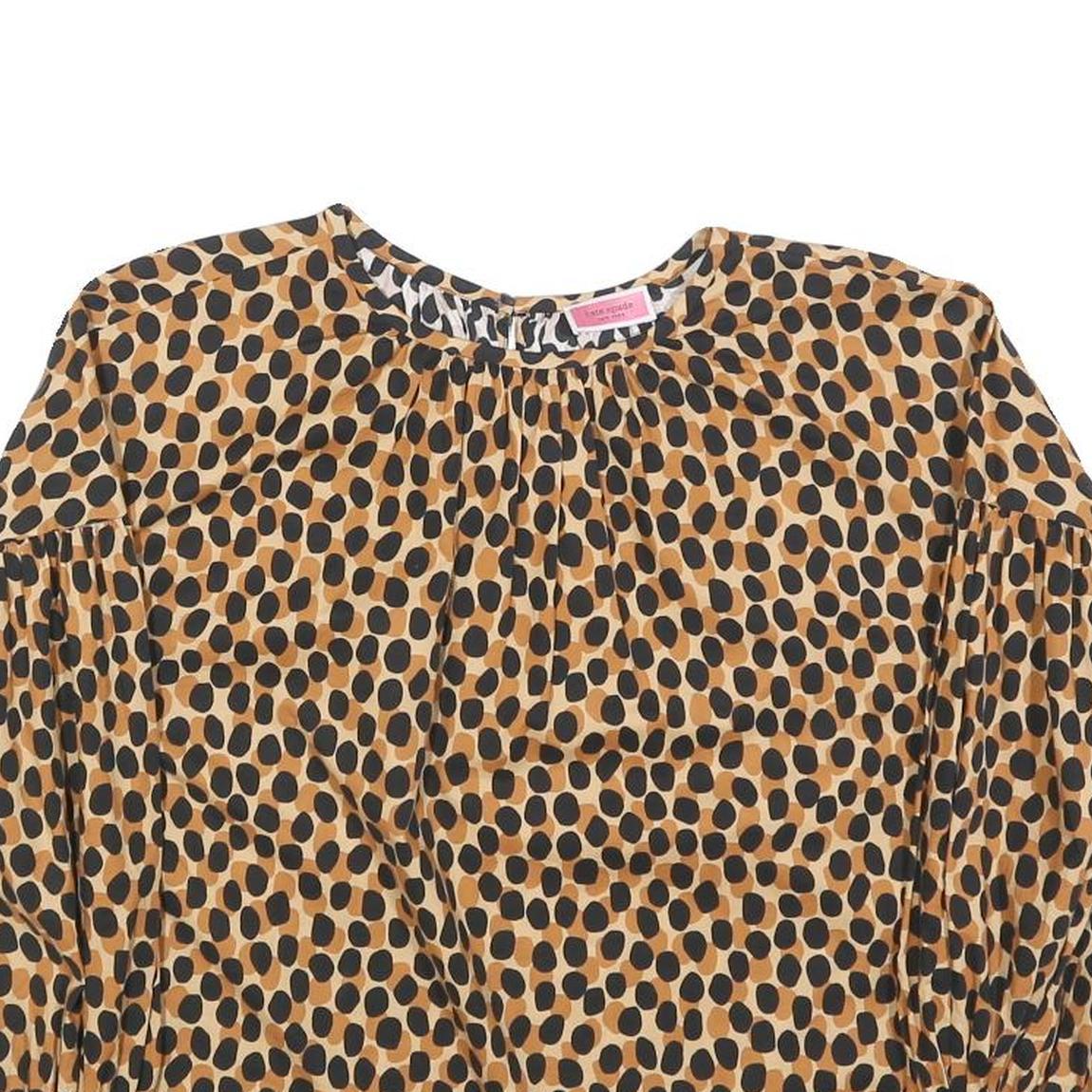 KATE SPADE Womens Brown & Black Printed Puff Sleeve Top Long Sleeve Round Neck S