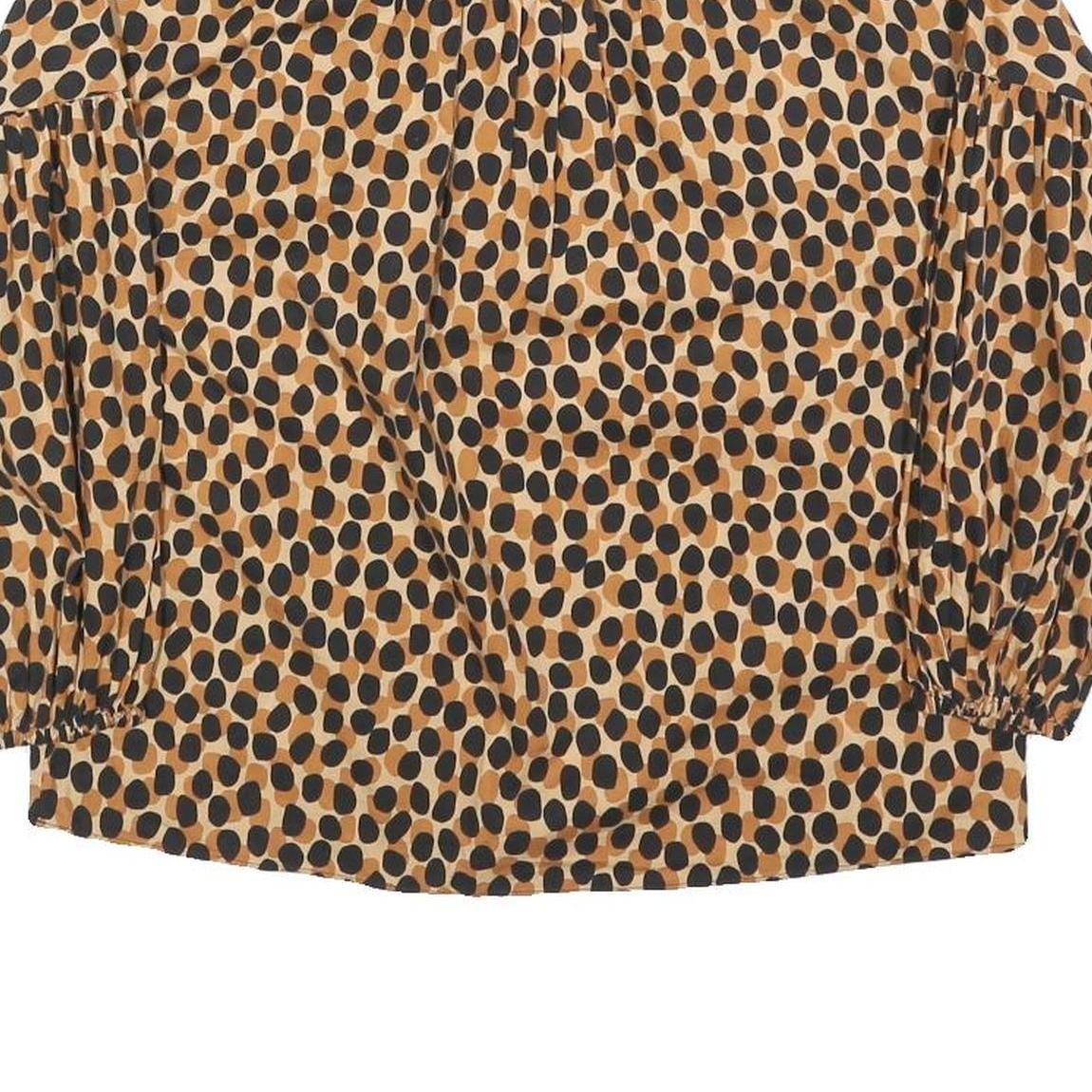 KATE SPADE Womens Brown & Black Printed Puff Sleeve Top Long Sleeve Round Neck S