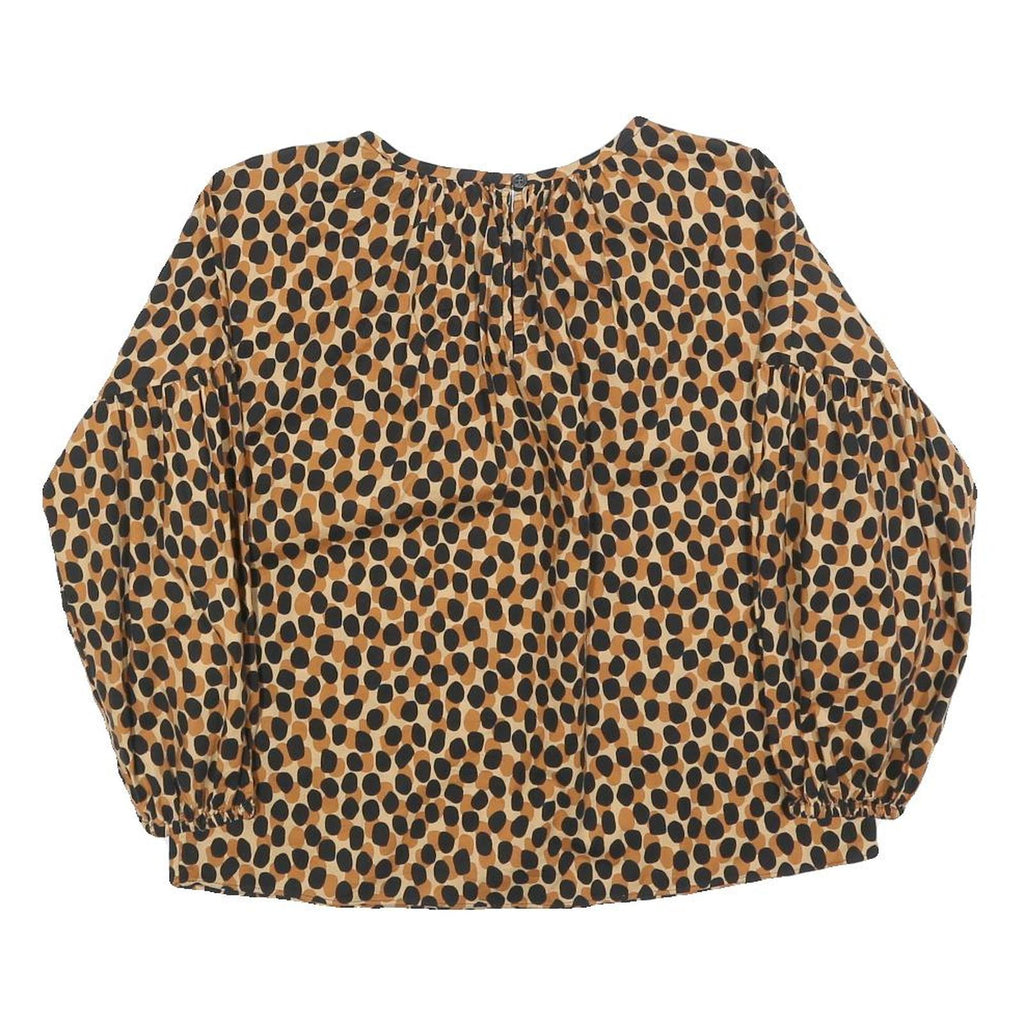 KATE SPADE Womens Brown & Black Printed Puff Sleeve Top Long Sleeve Round Neck S