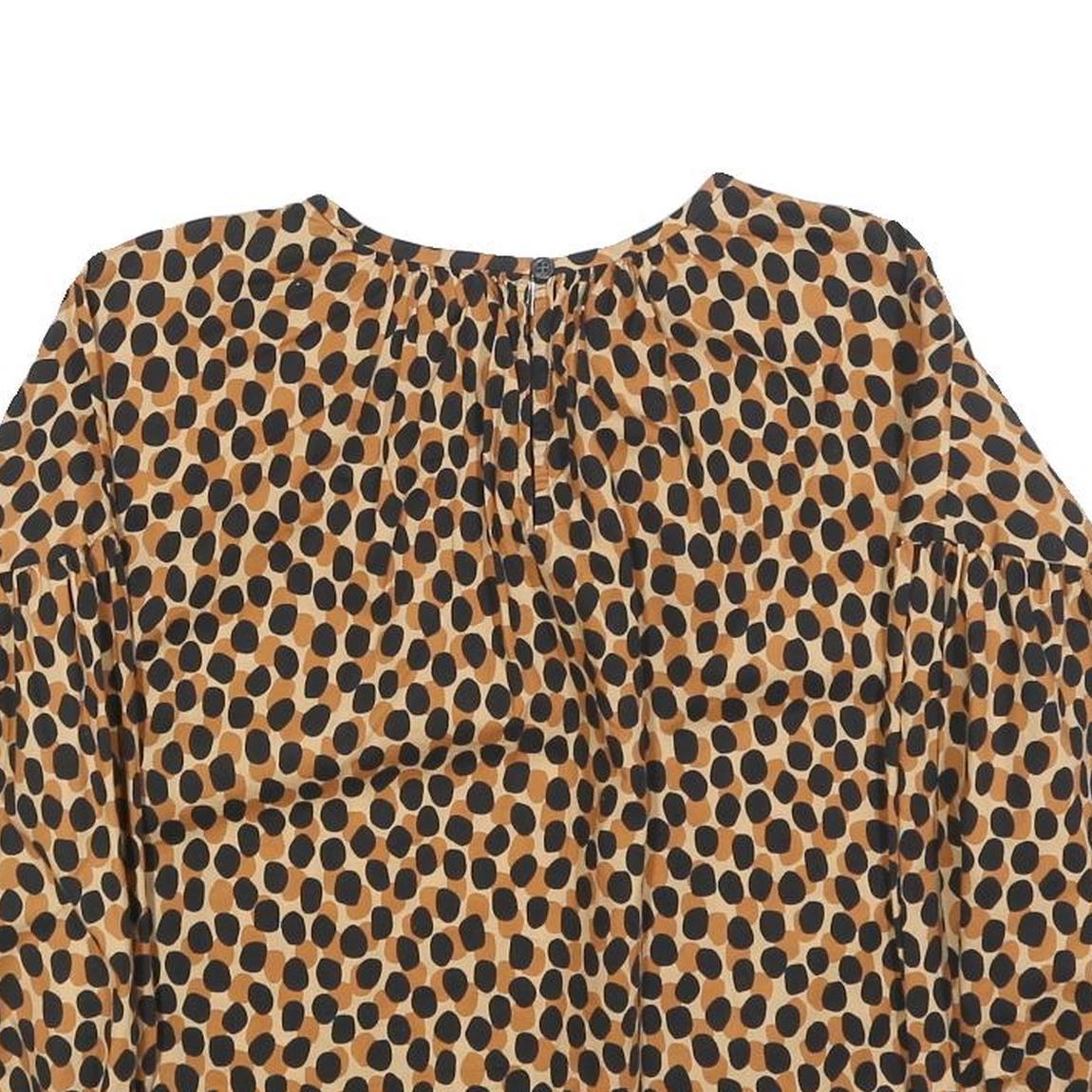 KATE SPADE Womens Brown & Black Printed Puff Sleeve Top Long Sleeve Round Neck S