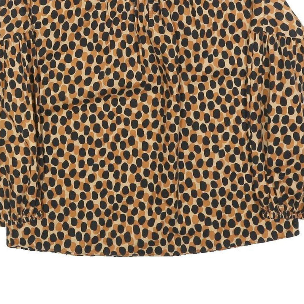 KATE SPADE Womens Brown & Black Printed Puff Sleeve Top Long Sleeve Round Neck S