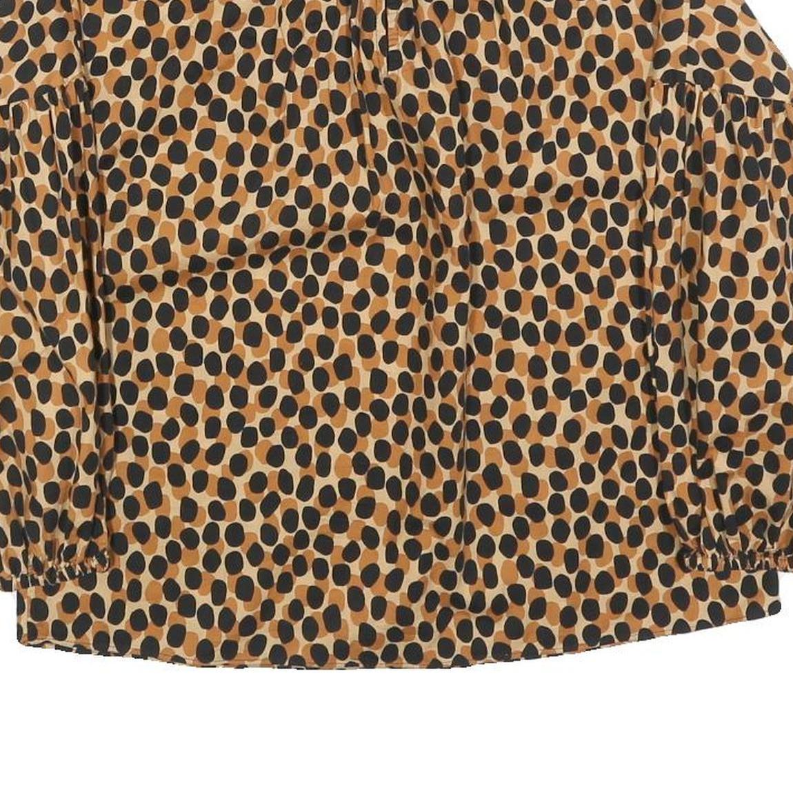 KATE SPADE Womens Brown & Black Printed Puff Sleeve Top Long Sleeve Round Neck S