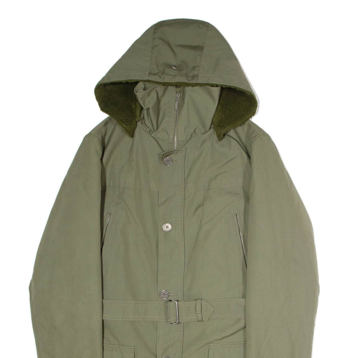 CHARLES VOGELE Faux Fur Lined Mens Parka Coat Green Canvas Hooded S