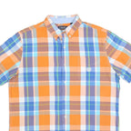 CHAPS Mens Orange & Blue Check Shirt L Button-Down Collar Short Sleeve