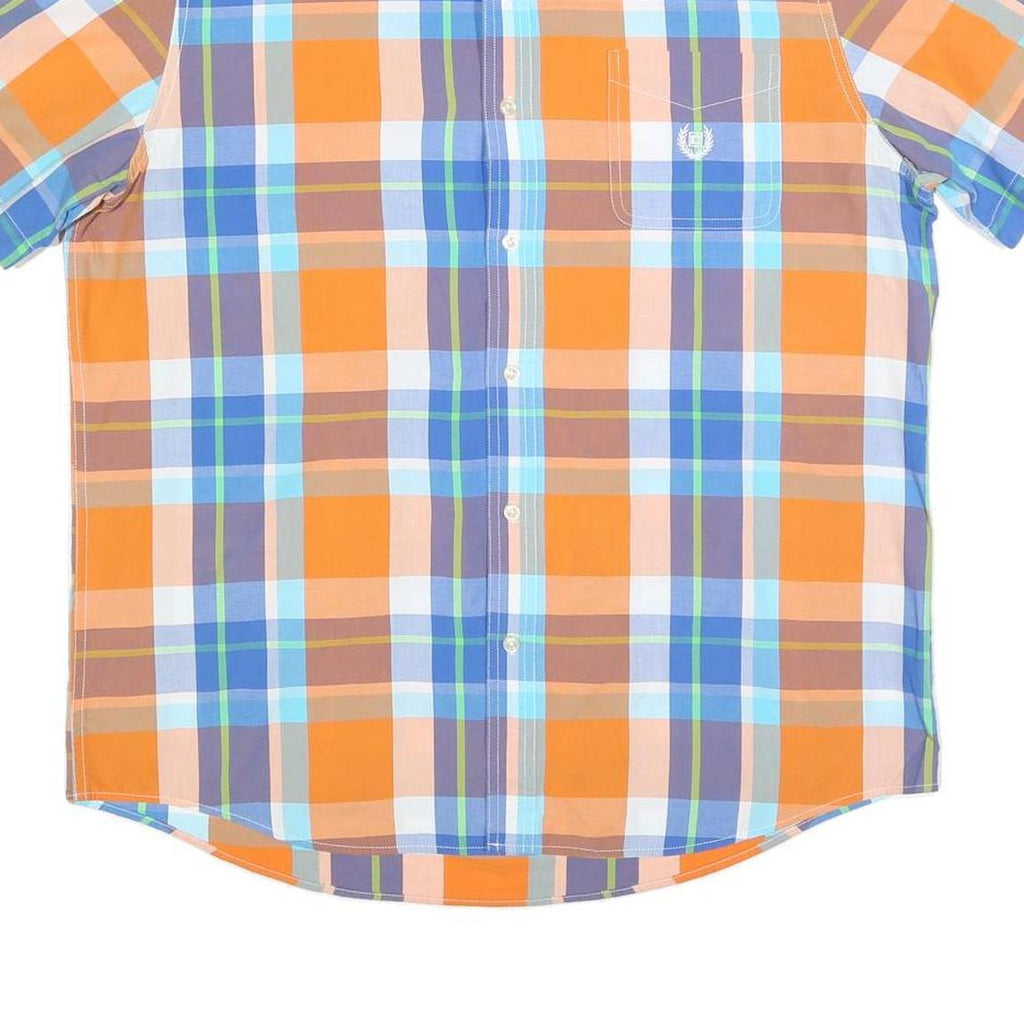 CHAPS Mens Orange & Blue Check Shirt L Button-Down Collar Short Sleeve