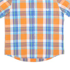 CHAPS Mens Orange & Blue Check Shirt L Button-Down Collar Short Sleeve