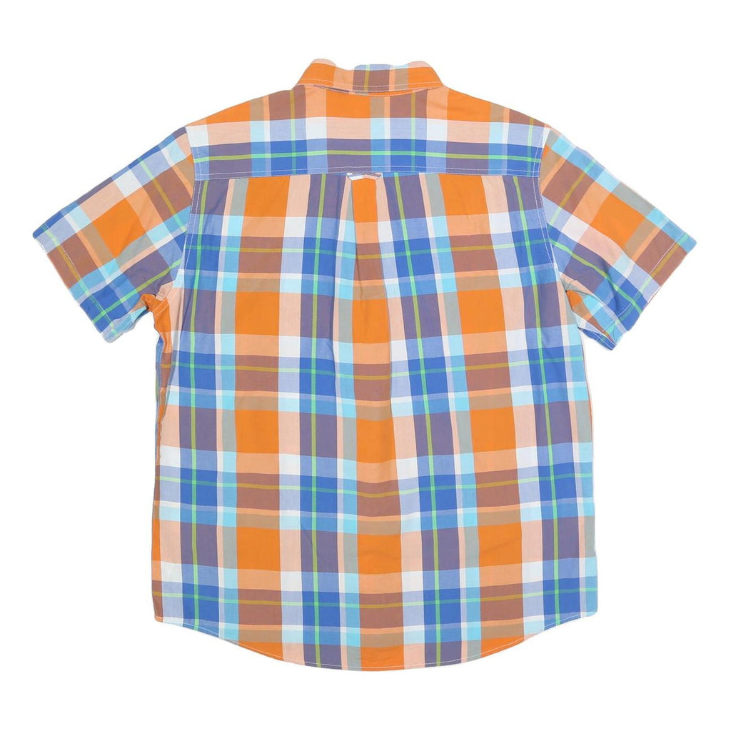 CHAPS Mens Orange & Blue Check Shirt L Button-Down Collar Short Sleeve
