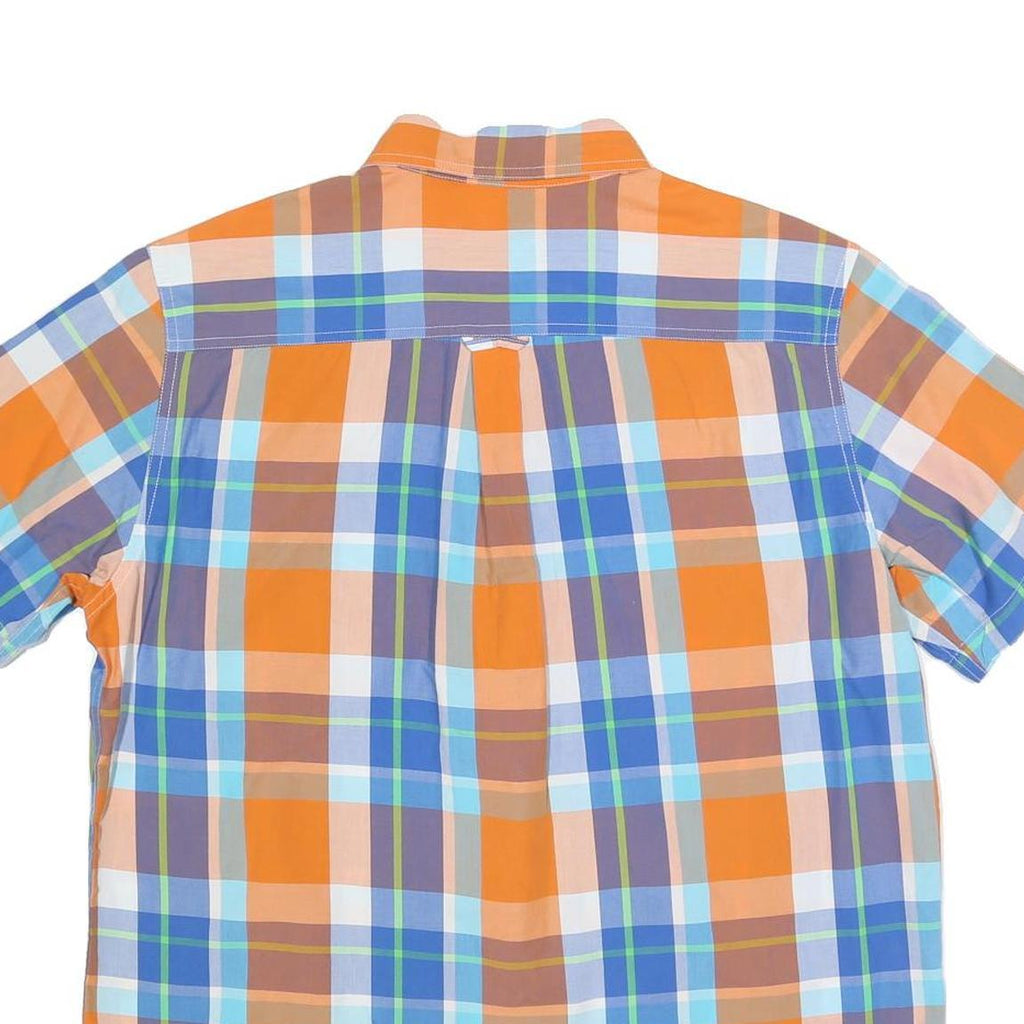 CHAPS Mens Orange & Blue Check Shirt L Button-Down Collar Short Sleeve