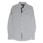 BOGNER Mens Grey & White Stripe Cotton Blend Shirt M Button-Down Collar Long
